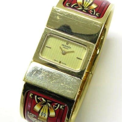 hermes l01 201 gold red band|Hermes HERMES location L01 201 bangle watch vintage ladies .